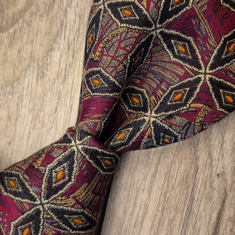 ROBERT TALBOTT Seven‎ Fold Numbered Metallic Maroon Abstract Italy Mens Silk Tie